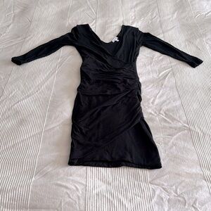 Standard James Perse Black Tucked Faux Wrap Jersey Dress Size 0